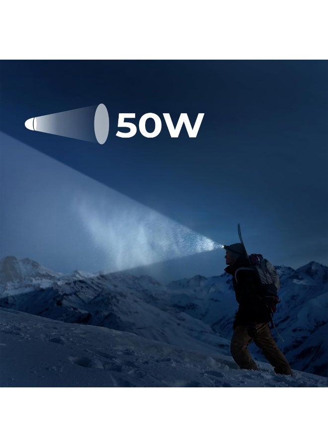 زيروسبيس مصباح رأس LED بقوة 50 واط من زيرو سبيس، مصباح رأس قابل لإعادة الشحن بشعاع مركّز، هيكل من سبائك الألومنيوم، شحن USB، بطارية ليثيوم تدوم طويلاً، مصباح رأس للتخييم والمشي لمسافات طويلة وركوب الدراجات وصيد الأسماك والعمل - ZJ2022 - Image 2